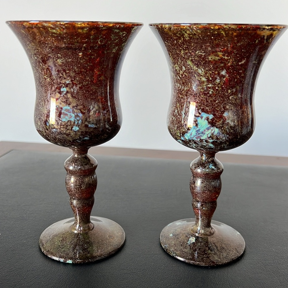 Neiman Marcus Crysta 2 Moss Agate Wine / Goblet Glass
